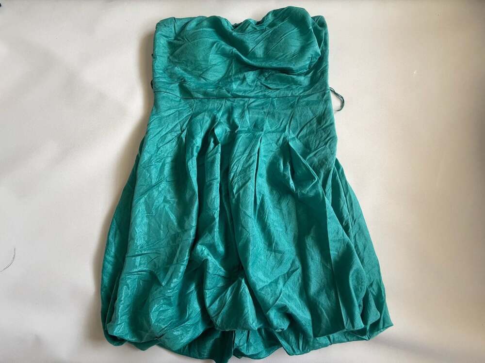 NWT Poetry Clothing Teal Strapless Bubble Hem Mini Dress Size M Y2K Prom Satin